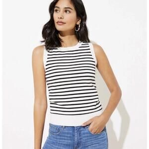 LOFT Black & White Striped Knot Sleeveless Sweater Cotton Blend Women’s Size XL
